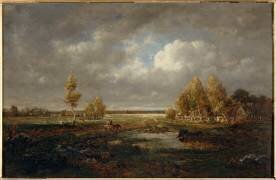 La mare près de la route, ferme dans le Berry (Théodore Rousseau) - Muzeo.com