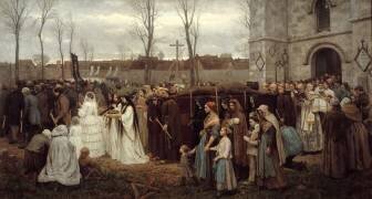 La mise en place d'une procession calvaire devant une église bretonne (Jules Breton) - Muzeo.com
