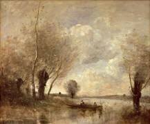 La pêche en barque auprès des saules (Jean-Baptiste Camille Corot) - Muzeo.com