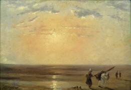 La plage de Trouville avec soleil couchant (Paul Huet) - Muzeo.com
