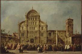 La procession du Doge de Venise à l'église de San Zaccaria, le jour de Pâques (Francesco Guardi) - Muzeo.com