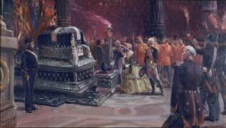 La reine Victoria devant le tombeau de Napoléon, le 24 août 1855 (Paul Emile Boutigny) - Muzeo.com