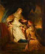 Lady Rowena recevant la cassette des mains de Rébecca (Eugène Devéria) - Muzeo.com