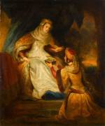 Lady Rowena recevant la cassette des mains de Rébecca (Eugène Devéria) - Muzeo.com