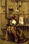 L'Atelier de Corot, jeune femme assise devant un chevalet (Jean-Baptiste Camille Corot) - Muzeo.com