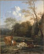 Le Bocage ; Vaches, ânes et moutons près d'un ruisseau (Karel Dujardin) - Muzeo.com