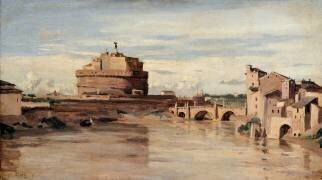 Le château Saint-Ange et le Tibre. Rome. (Jean-Baptiste Camille Corot) - Muzeo.com
