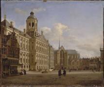 Le Dam avec le nouvel hôtel de ville à Amsterdam (Jan van der Heyden) - Muzeo.com
