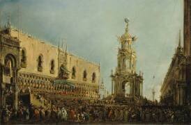 Le Doge de Venise assiste aux fêtes du Jeudi Gras sur la Piazzetta (Francesco Guardi) - Muzeo.com