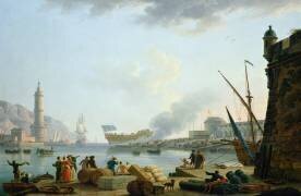 Le lancement du navire de guerre à l'embouchure d'un port (Joseph Vernet) - Muzeo.com