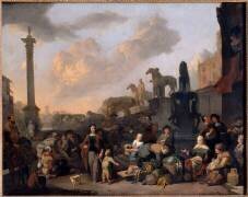 Le Marché aux herbes à Rome (Johannes Lingelbach) - Muzeo.com