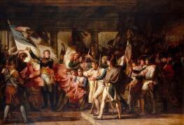Le Maréchal Ney remet aux soldats du 76e régiment de ligne, leurs drapeaux retrouvés (Charles Meynier) - Muzeo.com