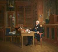 Le roi Louis XVIII méditant sur la Charte, assis à sa table de travail au palais des Tuileries (Michel Marigny) - Muzeo.com