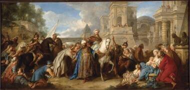 Le triomphe de Mardochée ; carton de tapisserie pour la tenture de l'Histoire d'Esther aux Gobelins (Jean-François de Troy) - Muzeo.com