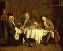 Les buveurs de vin dit autrefois Le Poète Piron à table avec ses amis Vadé et Collé (Jacques Autreau) - Muzeo.com