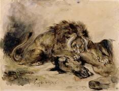 Lion dévorant un cheval (Eugène Delacroix) - Muzeo.com