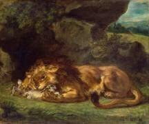 Lion dévorant un lapin (Eugène Delacroix) - Muzeo.com