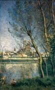Mantes, la cathédrale et la ville vues derrière les arbres (Jean-Baptiste Camille Corot) - Muzeo.com