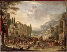 Marché en Italie avec représentation imaginaire de ruines (Pieter van Bredael) - Muzeo.com