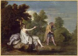 Minerve surprise au bain par Tirésias, le frappe de cécité et lui donne le don de prophétie (René Antoine Houasse) - Muzeo.com