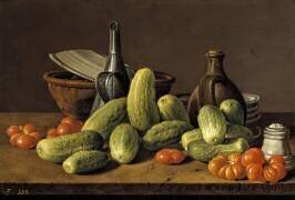 Nature morte aux concombres, tomates et ustensiles de cuisine (Luis Meléndez) - Muzeo.com