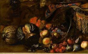 Nature morte, plusieurs fruits sur un tapis (détail) (Francesco Noletti) - Muzeo.com