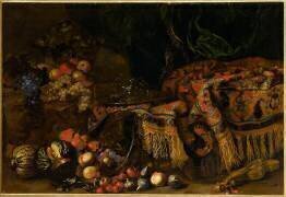 Nature morte, plusieurs fruits sur un tapis (Francesco Noletti) - Muzeo.com