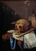 Nature morte Vanité de crâne avec une couronne de lauriers (Simon Renard de Saint André) - Muzeo.com