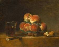 Panier de pêches, avec noix, couteau et verre de vin (Jean Siméon Chardin) - Muzeo.com