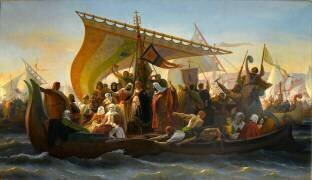 Passage du Bosphore en mai 1097 par Godefroy de Bouillon (Emile Signol) - Muzeo.com
