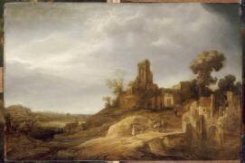 Paysage au pont et aux ruines (Govert Flinck) - Muzeo.com
