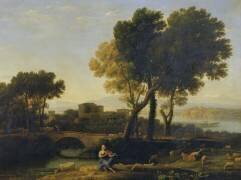 Paysage avec Apollon gardant le bétail d'Admète et Mercure le volant (Claude Gellée) - Muzeo.com