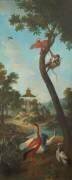 Paysage avec aras raunas, cariama huppé , grues et singes (Christophe Huet) - Muzeo.com
