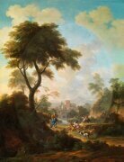 Paysage avec rencontre galante près d'une fabrique (Michele Pagano) - Muzeo.com