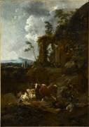 Paysage avec vaches, moutons, chèvres et ruines (Nicolaes Berchem) - Muzeo.com