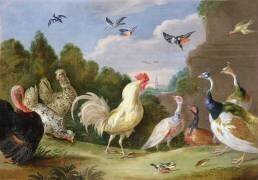 Paysage boisé avec un coq (Jan van Kessel) - Muzeo.com