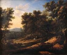 Paysage de clairière avec un chasseur au faucon (Pierre Antoine Patel) - Muzeo.com