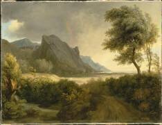 Paysage montagneux baigné par la mer ; L'arc en ciel (Pierre Henri de Valenciennes) - Muzeo.com
