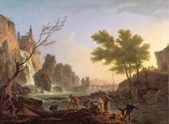 Pêcheur dans un paysage avec une cascade et un pont (Joseph Vernet) - Muzeo.com