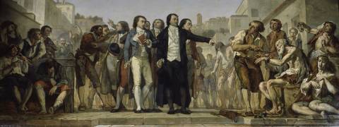 Pinel faisant tomber les fers des aliénés de Bicêtre en 1792 (Charles Louis Müller) - Muzeo.com