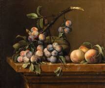 Prunes, courges et pêches sur un entablement de marbre (Pierre Dupuis) - Muzeo.com