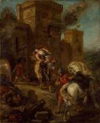Rébecca enlevée par le Templier pendant le sac du château de Frondeboeuf (Walter Scott, Ivanhoé) (Eugène Delacroix) - Muzeo.com