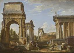 Ruines romaines avec l'arc de Titus (Giovanni Paolo Pannini) - Muzeo.com
