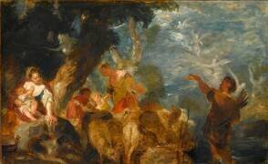 Scène biblique ou Jacob menant ses brebis à l'abreuvoir? (Eugène Delacroix) - Muzeo.com