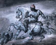 Scène de la guerre coloniale : un homme sur un cheval d'élevage (Théodore Géricault) - Muzeo.com