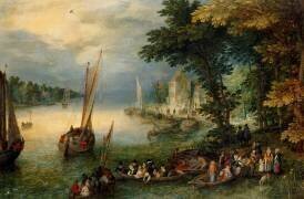 Scène fluviale ou Le Débarquement (Jan Brueghel l'Ancien) - Muzeo.com