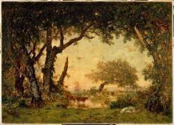 Sortie de forêt à Fontainebleau, soleil couchant (Théodore Rousseau) - Muzeo.com