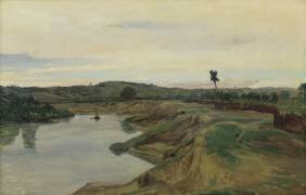 The Promenade du Poussin or, Roman Campagna (Jean-Baptiste Camille Corot) - Muzeo.com