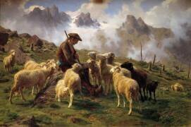 Un berger des Alpes donnant du sel à ses moutons (Rosa Bonheur) - Muzeo.com