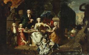 Un groupe familial sur une terrasse dans le parc d'une villa (Carl Marcus Tuscher) - Muzeo.com